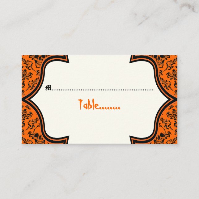 De Placement Crânes damask orange noir Halloween carte place (Devant)