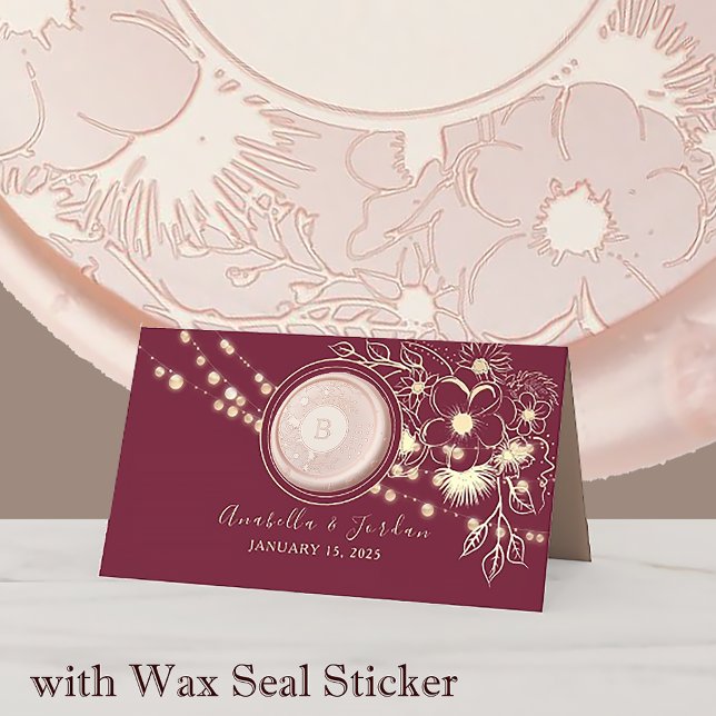 De Placement Elégante carte Mariage Monogram Bourgogne (Créateur téléchargé)