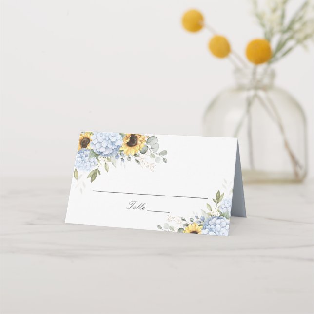 De Placement Floral Blue Hydrangea Sunflower Carte Mariage Plac (Devant)
