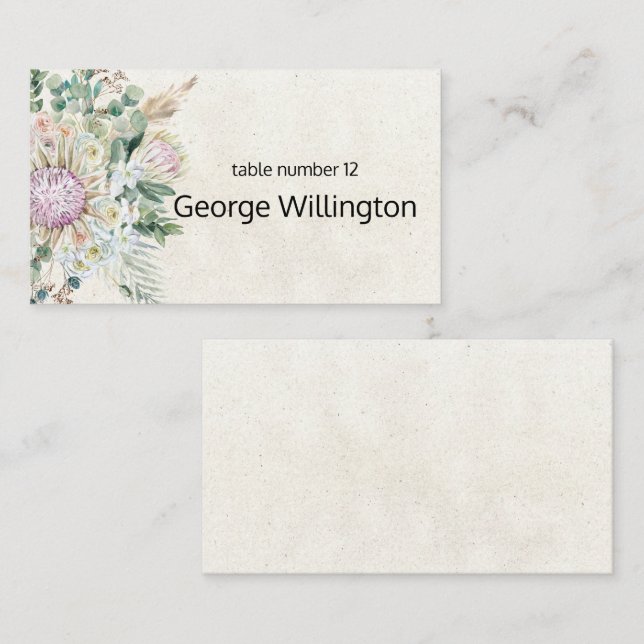 De Placement Pastel Boho Neutral Floral Mariage Carte Place (Devant / Derrière)