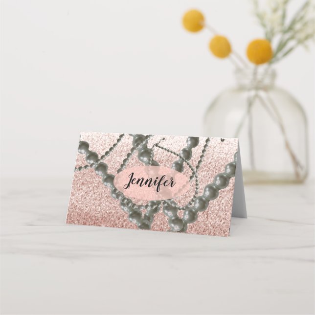 De Placement Perles et Rose Gold Faux Parties scintillant Carte (Devant)