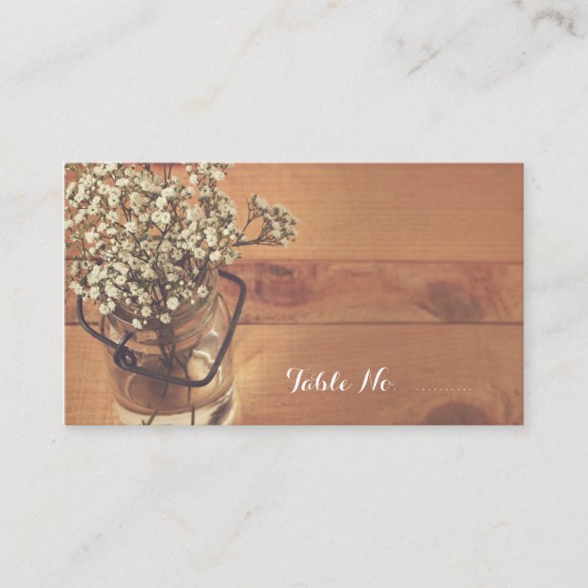 De Placement Rustic Baby's Breath Mason Jar Mariage Carte Place (Devant)