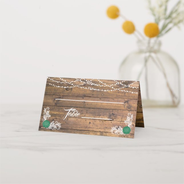 De Placement Rustic Wood Twinkle Lights dentelle Mariage Carte  (Devant)