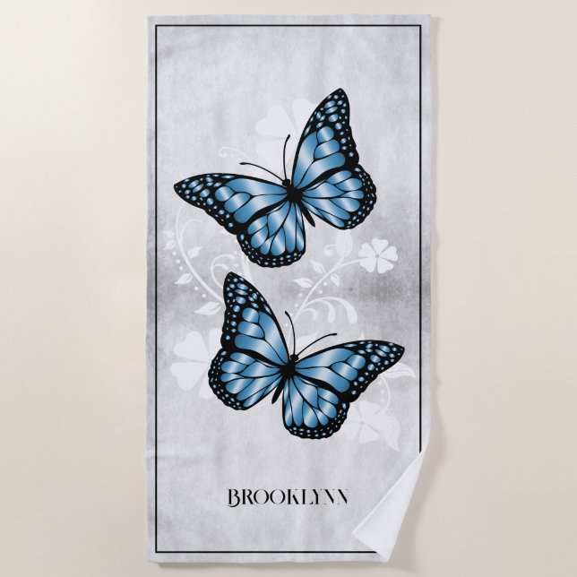 De Plage Bleu Papillon Floral Beach serviette (Devant)
