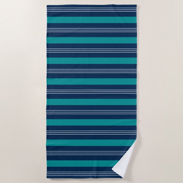 De Plage Marine, Turquoise & White Stripes Beach Serviette (Devant)