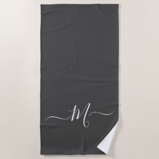 De Plage Monogramme blanc gris moderne Première serviette d