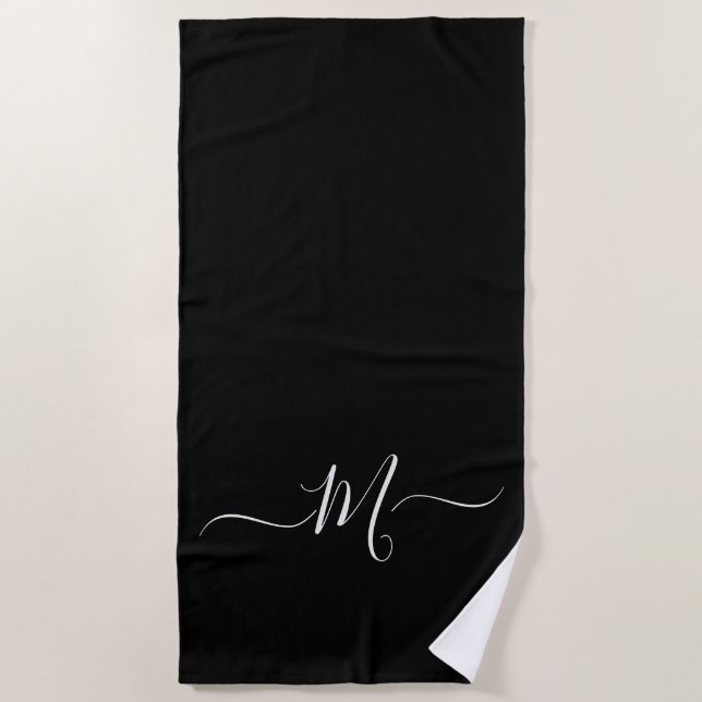 De Plage Monogramme blanc noir moderne Première serviette d (Devant)