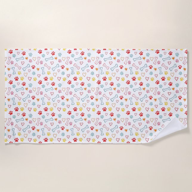 De Plage Pâtes colorées, Coeurs et os Serviette Doodle Beac (Devant)