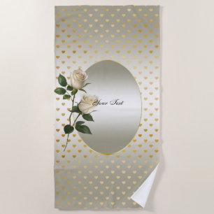 De Plage Roses blanches Gold Hearts Beach Serviette