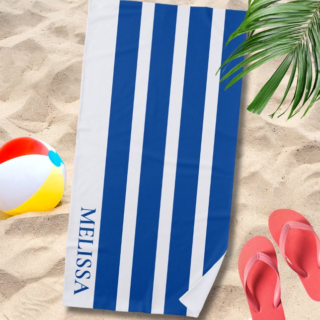 De Plage Serviette personnalisée bleu et blanc à rayures ca (Créateur téléchargé)