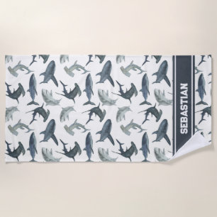 De Plage Serviette personnalisée Shark Beach Requins aqua