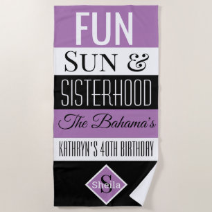 De Plage Serviette violette personnalisée Fun, Sun & Sister