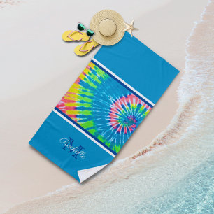 De Plage Tie Dye Swirl Blue Rose Green Beach Serviette