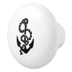 De Porte En Céramique Ancre noire sur le bouton blanc du tiroir nautique