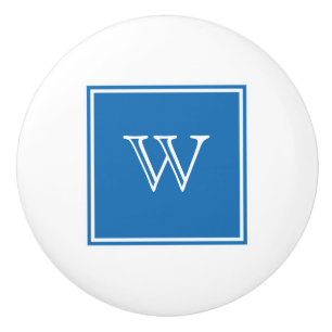 De Porte En Céramique Bouton Monogramme Carré Bleu