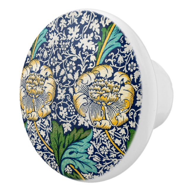 De Porte En Céramique William Morris ceramique bouton floral bleu jaune (Droite)