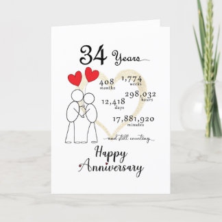 De Remerciements 34e anniversaire du Mariage Carte avec ballons car