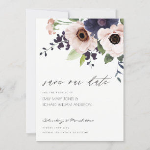 De Remerciements Blush Navy Anemone Floral Enregistrer la carte Dat