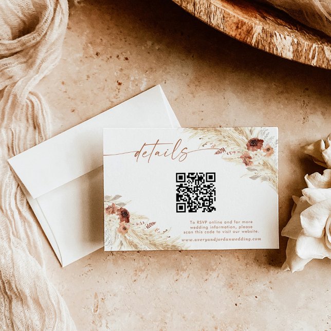 De Remerciements Boho Floral QR Code Mariage Site Web Détails Carte (Créateur téléchargé)