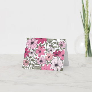 De Remerciements Carte blanche pliée rose et blanc à fleurs