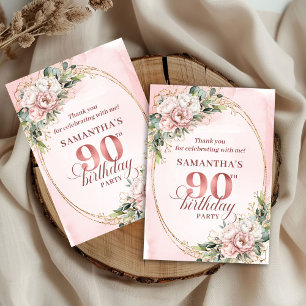 De Remerciements Carte d'anniversaire 90 ans Chic Dusty Pink Gold E