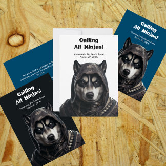 De Remerciements Carte d'invitation Chien Ninja Husky Noir et blanc