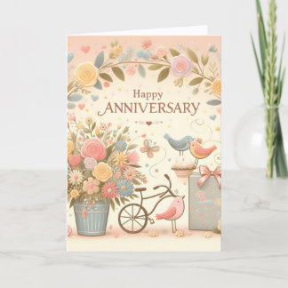 De Remerciements Carte Floral Lovebirds, joyeux anniversaire