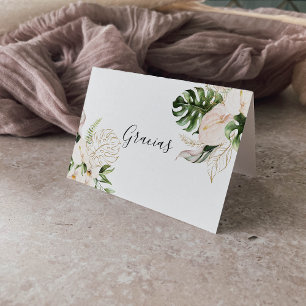 De Remerciements Carte Gracias Mariage pliée Gold Tropical Foliage