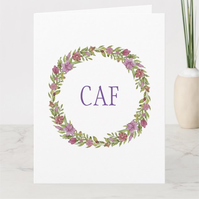 De Remerciements Carte Monogramme Floral Wreath Note (Devant)