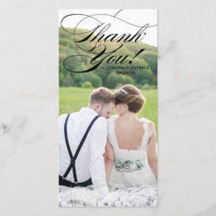 De Remerciements Carte photo Mariage Black Elelgant Script