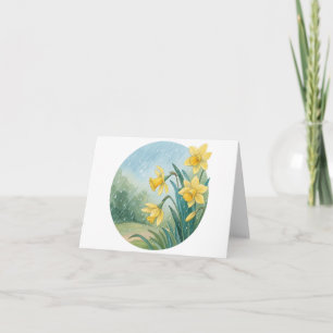 De Remerciements Carte pliée Daffodil Watercolor mignonne - Blanc à