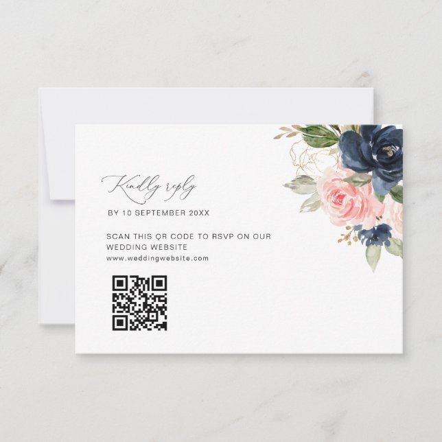 De Remerciements carte RSVP marine et blush mariage code QR (Devant)