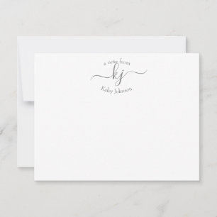 De Remerciements Chic Girly Grey Blanc 2 Monogrammes Nom Carte Note