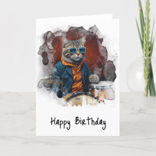 De Remerciements *~* Cool Hip Cat DRUMMER AP91 Carte d'anniversaire