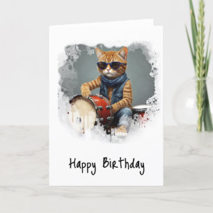 De Remerciements *~* Cool Kitty DRUMMER AP91 Hip carte d'anniversai