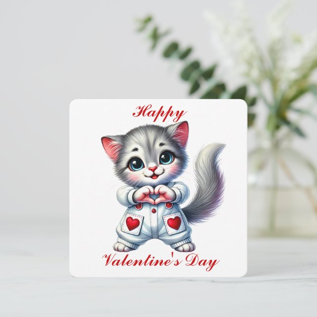De Remerciements Cute Kitten - Carte Saint Valentin (Debout devant)
