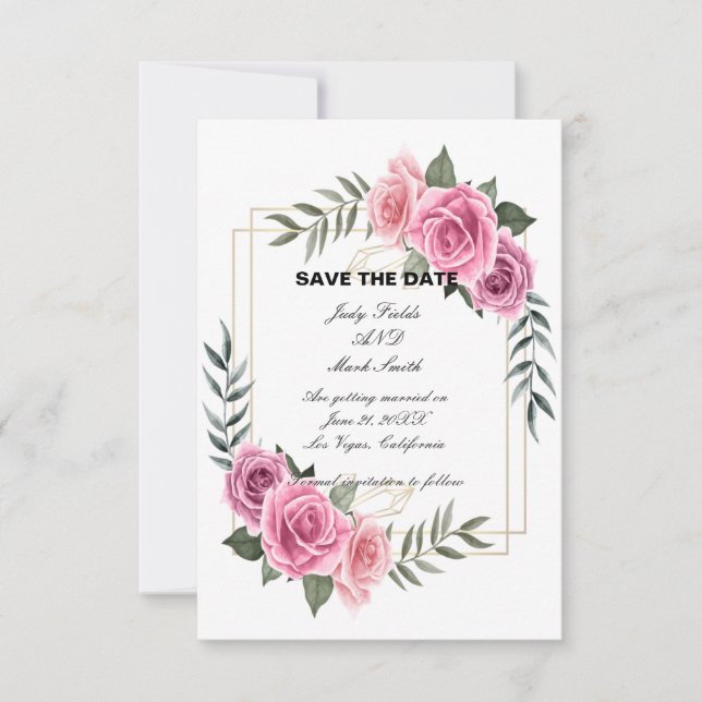 De Remerciements Élégante Rose Géométrique Enregistrer La Carte Dat (Devant)