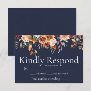 De Remerciements Foliage d'automne Floral Navy Blue Wedding Carte R