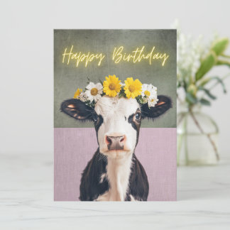 De Remerciements Funky Flower Cow carte d'anniversaire