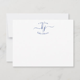 De Remerciements Girl Chic Navy Blanc 2 Monogrammes Nom Carte Note