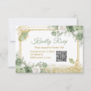 De Remerciements Gold Quinceañera Sage Green Crown QR Carte Rsvp
