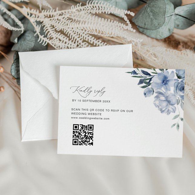 De Remerciements mariage bleu poussiéreux code QR carte RSVP (Créateur téléchargé)