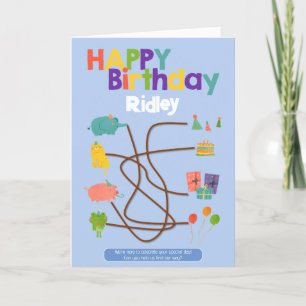 De Remerciements Maze Activité Carte d'anniversaire enfant - Animau