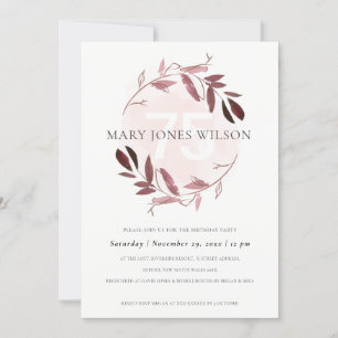 DE REMERCIEMENTS PINK BLUSH FOLIAGE WREATH TOUT ÂGE 75 CARTE D'ANNI