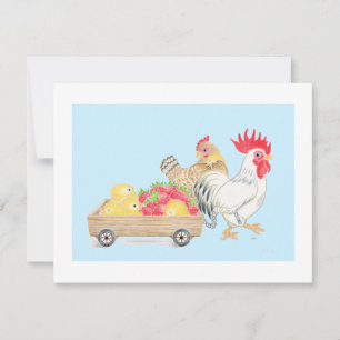 De Remerciements Poules Famille Fraises Bleu Plat  Carte