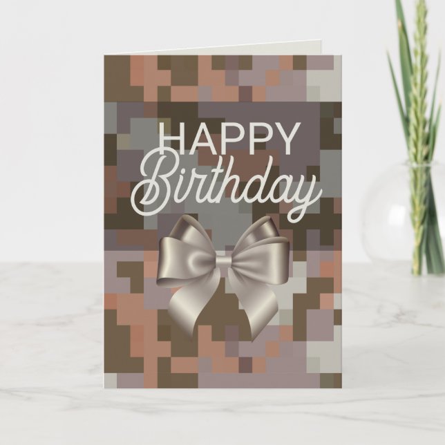 De Remerciements Taupe Digital & Bow Bonne carte d'anniversaire (Devant)