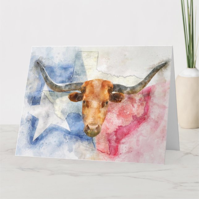 De Remerciements Vache Longhorn avec carte du Texas et drapeau aqua (Devant)