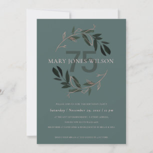 DE REMERCIEMENTS VERT ROSE FOLIAGE WREATH TOUT ÂGE 75 CARTE D'ANNIV