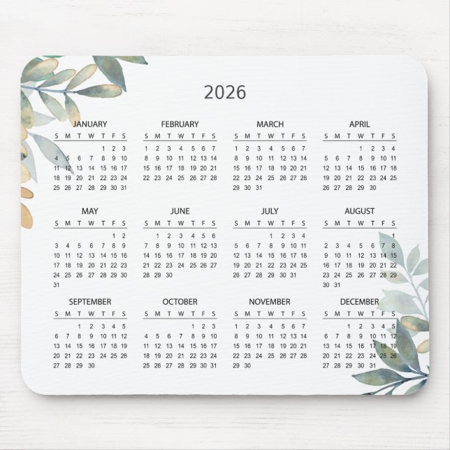 De Souris Calendrier Botanique Élégant Simple 2026 | Tapis d (Devant)