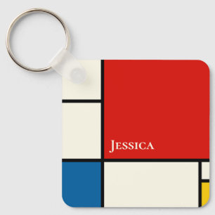 De Stijl Inspired Primary Colored Squares Monogram Keychain
